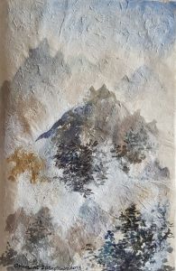 MONTAGNES CÉLESTES N°10. Aquarelle sur papier népalais.  33 x 22 cm.  Septembre 2019.