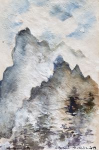 MONTAGNES CELESTES N°11. Aquarelle sur papier népalais. 22 x 33 cm. Octobre 2019.