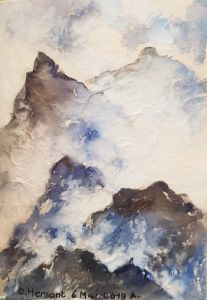 MONTAGNES CÉLESTES N°3. Aquarelle sur papier népalais. 12 x 16 cm. Mai 2019. MONTAGNES CÉLESTES N°3. Aquarelle sur papier népalais. 12 x 16 cm. Mai 2019.