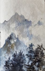 MONTAGNES CÉLESTES N°9. Aquarelle sur papier népalais.  33 x 22 cm.  Août 2019.
