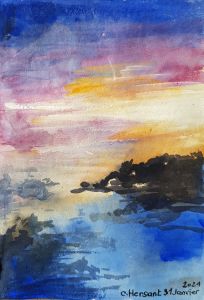 PAYSAGE, SOIR. Aquarelle sur papier népalais. 12 x 16 cm. 31 janvier 2021. PAYSAGE, SOIR. Aquarelle sur papier népalais. 12 x 16 cm. 31 janvier 2021.