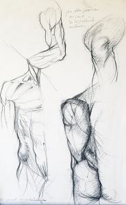 ETUDE ANATOMIQUE. Craie noire sur papier. Années 70.