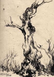 FORÊT PRIMITIVE N°3. Aquarelle sur papier népalais. 12 x 16 cm. 2010. Collection particulière.