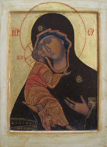 VIERGE DE TENDRESSE. Technique russe. Détrempe à l'oeuf. 1982. Collection privée. VIERGE DE TENDRESSE. Technique russe. Détrempe à l'oeuf. 1982. Collection privée.